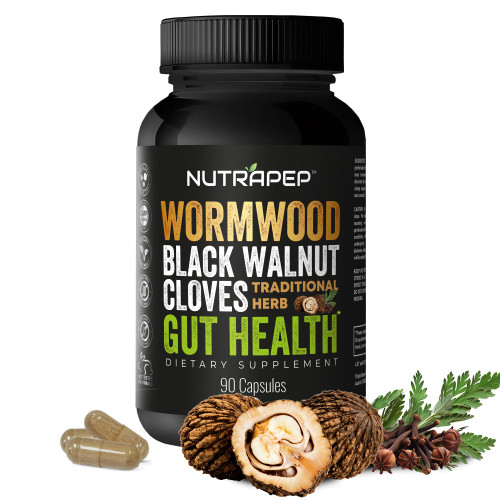 NutraPep Wormwood Black Walnut Clove Capsules - Natural Detox Gut Cleanse - Digestive Health & Intestinal Support - Advanced Wormwood Combination Walnut Herb Extract Supplement for Adults