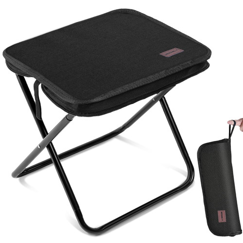 MOONCY Portable Stool, 13 Inch Small Folding Stool for Adults, Ultralight Black Camping Stools for Hiking and Fishing, Hold Up to 265 LBS