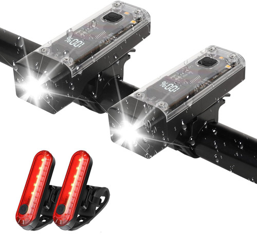 2 Pack Bike Lights Front and Back, USB-C Rechargeable Bicycle Lights Front and Rear for Night Riding, Bike Headlight and Tail Light Set, IPX4 Waterproof High Lumens LED for Men Women