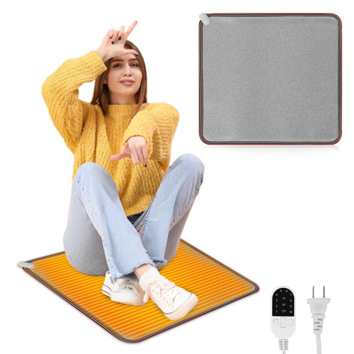 QOUBAI PVC 110V Heated Floor Mat Heater for Foot Warmer Under Desk 22 x 20 Inch Electric Heating Pad Energy Saving Carpet Pad Indoor Floor Heated Rug for Home Office Bathroom House Gray