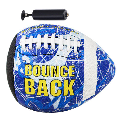 BOUNCEBACK PassCatch Training Football, Blue Strips, Solo Practice Fatherless Football, Youth Size 7(Ages 5-14)(with Pump)