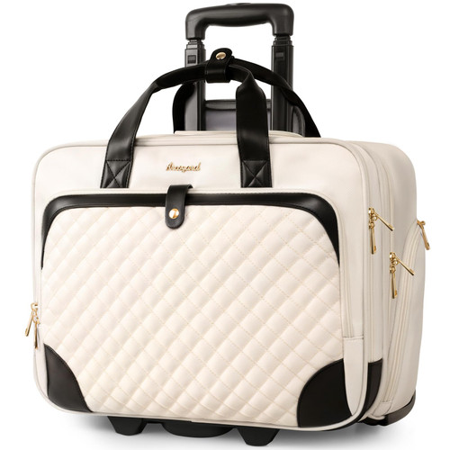 Arcoyard Rolling Laptop Bag, Rolling Briefcase for Women with Waterproof Pocket, 16 Inch Computer Bag for Women, Underseat Carry On Luggage with Wheels for Work Travel Business, Lightweight, Beige