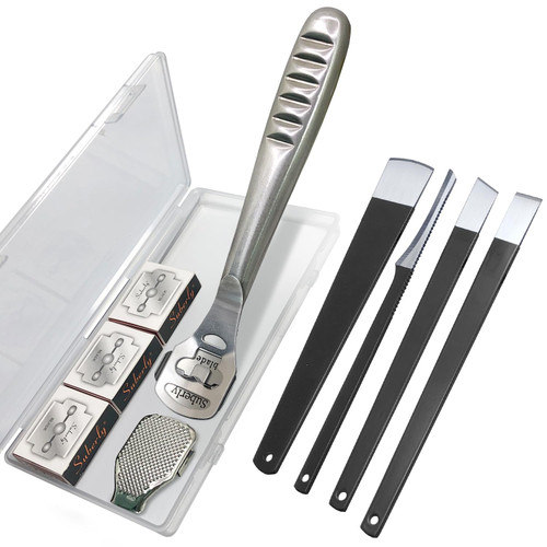 36 Pcs Callus Shaver for Feet Set, (1Stainless Foot File &1 Foot File Heads & 30 Replacement Slices Blades & 4 Pedicure Knife), Professional Callus Remover for Feet Tools for Wet and Dry Feet