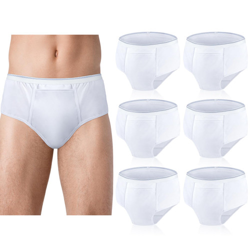 Blosssound 6 Pack Men's Incontinence Underwears Reusable Washable Leak Proof Underwears Protection Incontinence Briefs Men Bladder Control with Regular Absorbency for 150ml(White,Large)