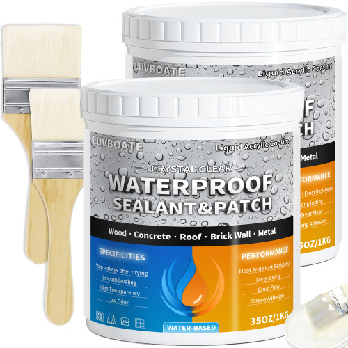 Liquid Waterproof Sealant 70oz Clear, LUVBOATE Transparent Waterproof Coating Water-Based Invisible Repairing Leak Agent Roofs, Walls, Bathroom, Kitchen Indoor & Outdoor