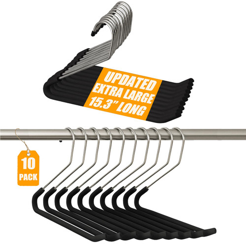 HUJI Heavy Duty Open Ended Easy Slide Chrome Trouser Hangers Organizers (10 Open Ended Easy Slide Hangers)