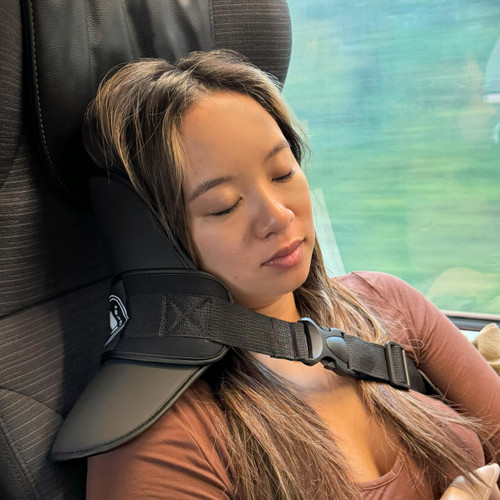 Bracer Travel Pillow - Real Head Support and Neck Support for Airplane, Train, Bus Travel - Adjustable, Breathable Airplane Pillow for Comfortable Sleep-Black