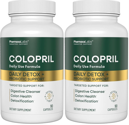 Colopril Colon Cleanse Dietary Supplement - Supports Cleansing of Bowels & Digestive Tract - Eases Constipation - Ginger Root, Lactobacillus, Psyllium & Magnesium Oxide - 90 Capsules (Pack of 2)