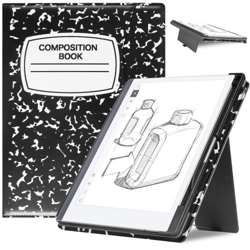 KuRoKo Protective Case for Remarkable 2 Tablet 10.3 inch (2020 Released),Multi-Angle Stand Cover with Pocket & Pen Holder,with Pen Tips Storage case,Only for Remarkable 2 10.3"-Composition Book