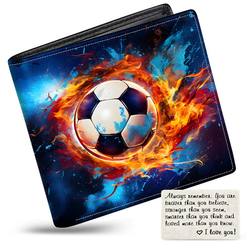 Boys Wallet for Kids, Teen Boy Soccer Wallets 9-12 8-10 8-12, Cool Novelty Leather Bifold Rfid Blocking Purse Coin Pocket Zipper Id Window for Children Men Male Youth Guys Birthday Christmas Gifts