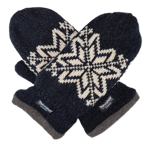 BRUCERIVER Mens Snowflake Knit Mittens with Warm Thinsulate Fleece Lining Size L/XL (Black)