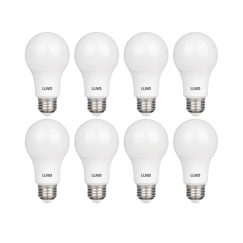 LUNO A19 Non-Dimmable LED Bulb, 9.0W (60W Equivalent), 800 Lumens, 2700K (Soft White), Medium Base (E26), UL Certified (8-Pack)