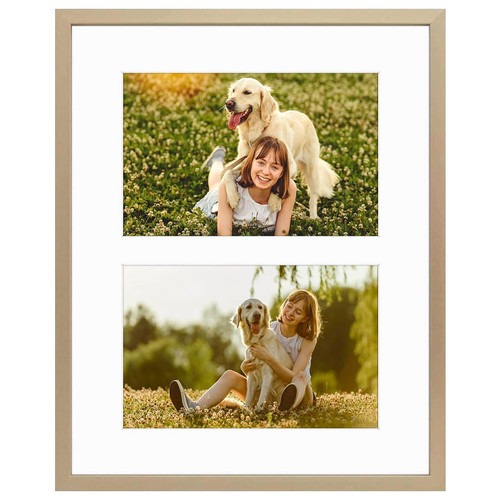 Golden State Art, 4x6 Aluminum Collage Frame, Displays 6x4 Pictures With 2 Openings Mat or One 8x10 Photo, Real Glass, Portrait/Landscape Wall/Tabletop Display, Gold, 1 Pack