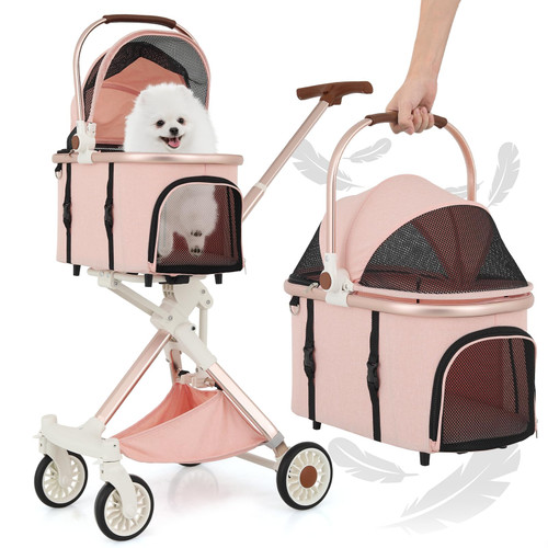 MoNiBloom 3 in 1 Pet Stroller with Adjustable Handle, Jogging Stroller w/Detachable Carrier & Lightweight Aluminum Frame for Dogs Cats, Soft Pink MoNiBloom 3 in 1 Pet Stroller with Adjustable Handle, Jogging Stroller w/Detachable Carrier & Lightweight Aluminum Frame for Dogs Cats, Soft Pink