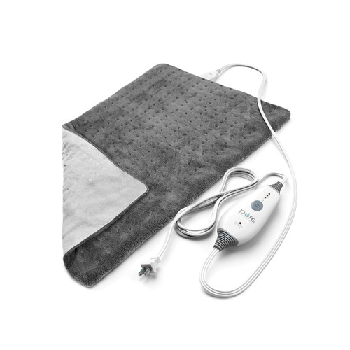 Pure Enrichment PureRelief Deluxe Heating Pad (12" x 24"), Full Body Therapy Pad with 4 InstaHeat Settings, Soft Machine-Washable Microplush Fabric and 2-Hour Auto Safety Shut-Off (Gray)