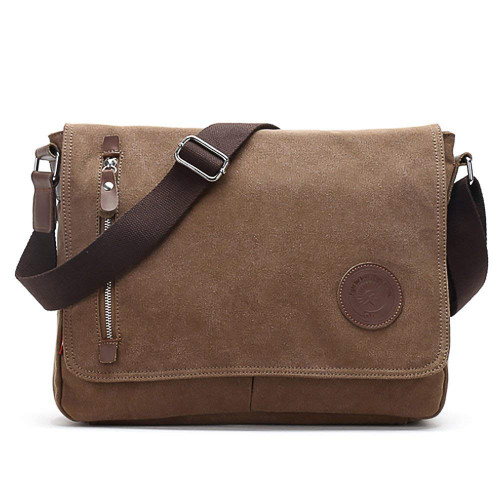 Unisex Messenger Bag Casual Canvas Bag Shoulder Sling Bag Satchel Messenger Bag for Men Work Office 13 inch Laptop Bag (Medium-Coffee)