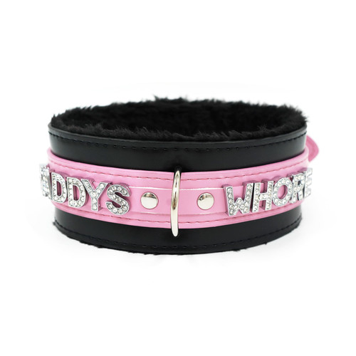 paloli Women Pink Leather Choker Necklace, Punk Gothic Black Fluffy Name Letters Collar Leash Neck Jewelry (BKPK Fluff, DADDYS) paloli Women Pink Leather Choker Necklace, Punk Gothic Black Fluffy Name Letters Collar Leash Neck Jewelry (BKPK Fluff, DADDYS)
