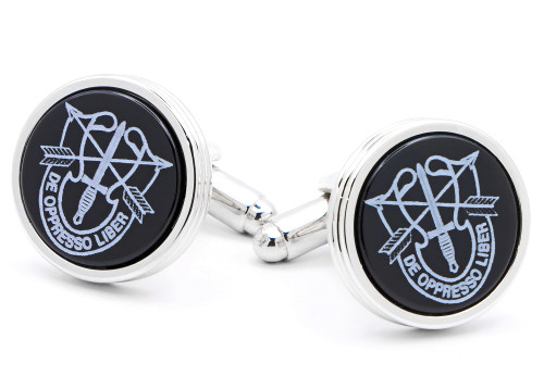 JJ Weston Cufflinks with Onyx Engraved with the Special Forces Green Beret Emblem. Made in the USA