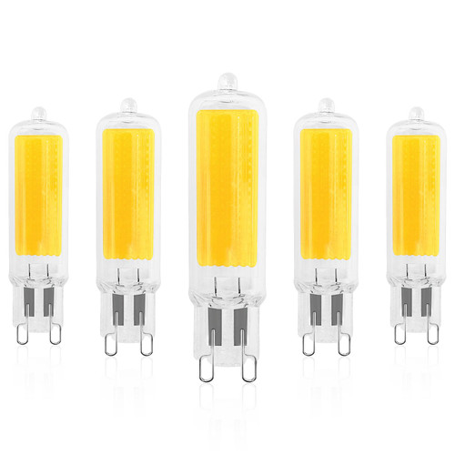 LUXRITE G9 LED Bulb Dimmable 4.5W, 50 Watt T4 G9 Halogen Equivalent, 3000K Soft White, 450 Lumens, Glass G9 Bi Pin Base, 320° Beam Angle, ETL Listed (5 Pack)