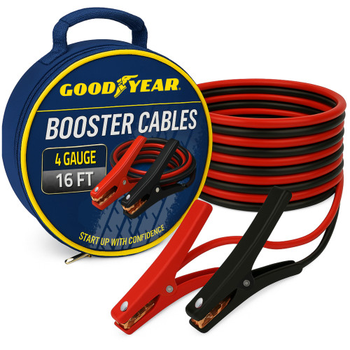 GOODYEAR Heavy Duty Jumper Cables for Car Battery – 4 Gauge 16 ft Booster Cables with Carrying Case for Cars, Trucks, SUVs, Emergency Roadside Kit
