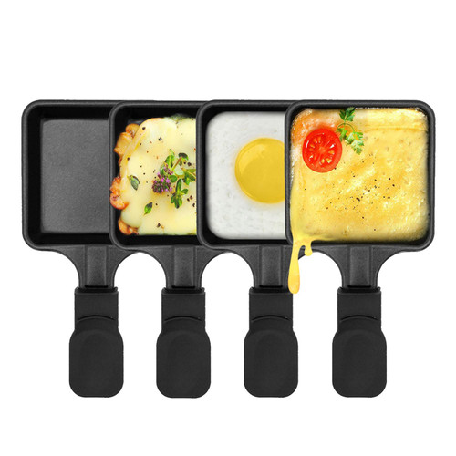 HONNE Non-Stick Coated Mini Grill Pan Cheese Melting Accessories for Raclettes Replacement/Additional Raclette Dishes Mini Grill Pan, Square Shape(4PCs)