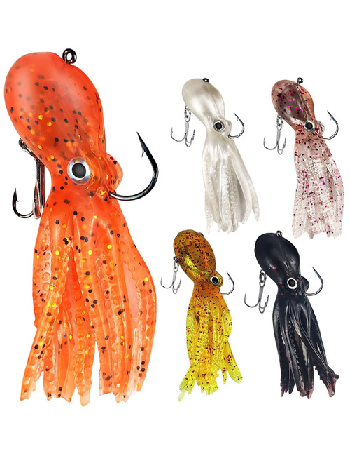 Octopus Swimbait Soft Fishing Lure with Skirt Tail, Lingcod Rockfish Jigs for Saltwater Ocean Fishing, 5Pcs/Pack