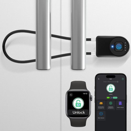 Fingerprint Cable Lock, eLinkSmart Fridge Locks with Bluetooth APP Control, Biometric Smart Padlock for Adults Baby Proof Cabinet Refrigerator French Door Cabinet Gate Locker Bike, 14.9'' Long Black