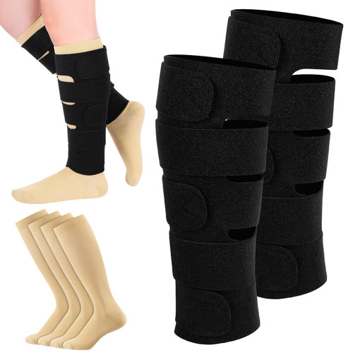 Floraltop 3 Pairs Lymphedema Compression Leg Wraps Kit 20-30 Mmhg Medical Shin Splint Wrap with Compression Socks(Classic Colors)