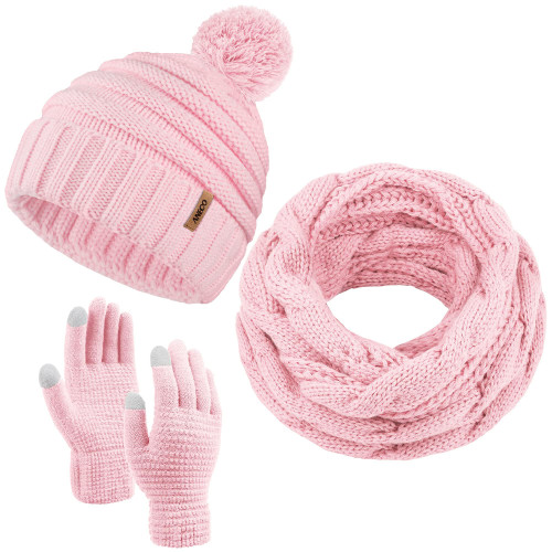 Aneco Winter Warm Knitted Scarf Beanie Hat and Gloves Set Men & Women's Soft Stretch Hat Scarf and Mitten Set