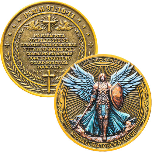 Archangel Michael Protection Challenge Coin for Divine Guidance and Safety Bible Verses Pocket Token (Single Coin)