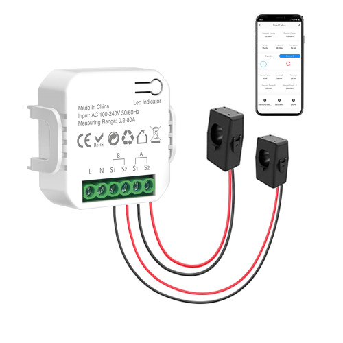 WiFi Smart Electricity Meter: Dual Channel Smart Home Energy Monitor with 2PCS 80A CT Clamp, Calibration Function, Tuya Smart Life App Remote Control, Real Time Electricity Monitor