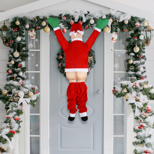 Large Christmas Hanging Santa Claus Outdoor Decoration Climbing Santa Claus with Pants Off Santa Xmas Ornaments for Outside Roof Gutter Window Balcony Christmas Party Supplies(3.61 ft)