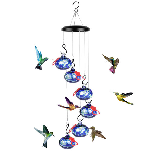 Headak Life Charming Wind Chimes Hummingbird feeders for Outdoors Hanging ant and bee Proof,Never Leak,Perfect Hummingbird Gift for People(Deep Blue)