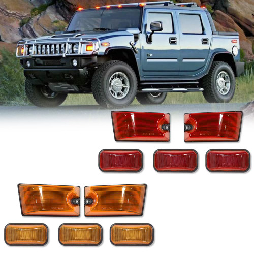 GTINTHEBOX Front Rear Cab Roof light Housing Kit Compatible with 2003-2009 Hummer H2, 2005-2009 Hummer H2 SUT Top Clearance Marker Front Rear Cab Roof lamp Shell,5pcs Amber Lens & 5pcs Red Lens