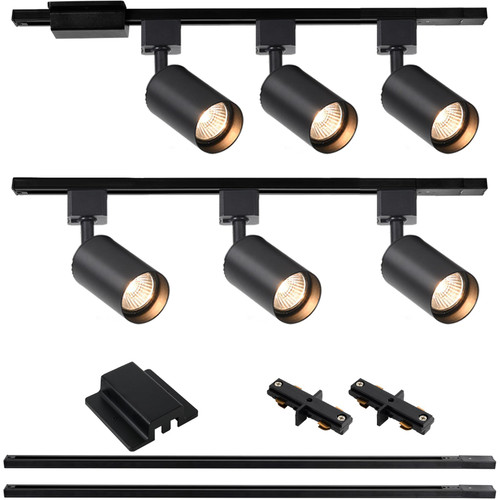 Hiiglxii 6-Light LED Track Lighting Kit with 6.6FT H Track Lighting Rails & Floating Canopy Connector, GU10 Track Light Kit, Modern Kitchen Track Lighting Fixtures Ceiling Spot Light, Black (No Bulbs)