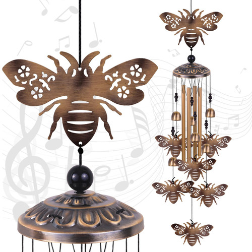 Bronze Bees Wind Chimes for Outside/Indoor/Garden/Home/Balcony/Lawn/Tree/Yard/Garden Decoration, Retro Wind Catcher, Bee Decor, Blessing Wind Bells, Memorial WindChimes Gifts for Mom, Grandma, Woman