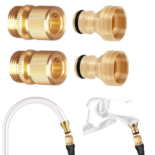 Joywayus Faucet Quick Connect to Garden Hose 22mm Female x 24mm Male Thread to 3/4" GHT Male Thread Snap Adapter for Bathroom Kitchen Indoor Sink Faucet 2 Set