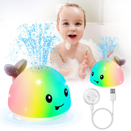 ANGGIKO Whale Bath Toy Sprinkler with Charging Dock, Light Up Bath Toys for Babies 6-12-18 Months Kids Ages 1-3, Valentines Day Gifts 1 2 3 Year Old Boy Girl Gifts 1st Birthday Bathtub Water Toy