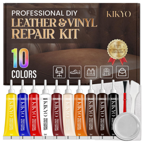 KIKYO Leather & Vinyl Repair Kit, Easily Fix Scratches, Tears, and Holes on Car Seat, Dash, Jacket, Shoe, Furniture, Sofa, Couch Upholstery, Simple Color Match for PU, Genuine & Faux Leather