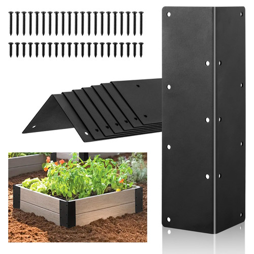 KvyusFlourish 8 Pack Raised Beds Corner Brackets 11 in Metal L Brackets for with Screws Black Angle Corner Bracket Connectors 11" x 3" x 3" for Wood Flower Box Angle Brace Black