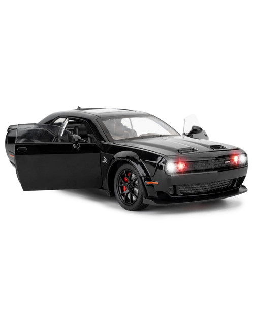 LOVEPOSELY Compatible for 1/24 Dodge Challenger SRT Hellcat Car Model, Collectible Die-Cast Model Car with Lights and Sounds,Pull Back Car Toy for Adults Kids Birthday Gifts Decoration (Black)