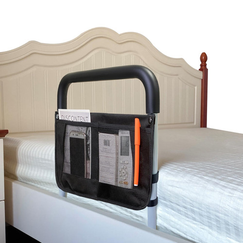 AOHHL Bed Rails for Elderly Adults Safety with Adjustable Heights Storage Pocket Assist Support Side Railings for Seniors Citizens Slides Under Mattressbed Cane Bed Guard Bed Handles Bars (Grey)