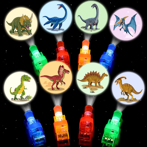 Mikulala 24 Pack Dinosaur Party Favors Light Up Finger Lights for Kids, Dinosaur Birthday Glow in the Dark Party Supplies, LED Finger Lights Bulk for Goodie Bags Stuffers Classroom Prizes Gifts