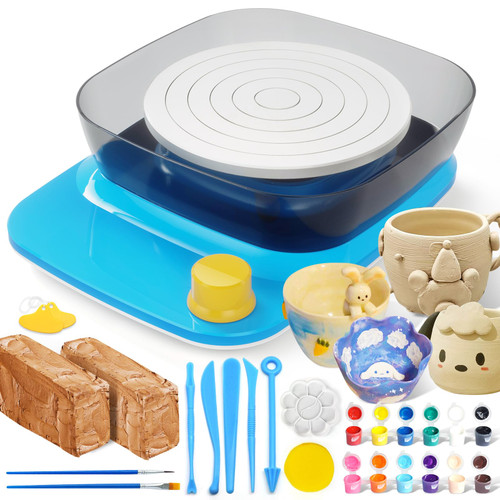 Pottery Wheel for Kids Beginners Adults - 6" Variable Speed Pottery Wheel Tool Kit, 0-440 RPM Speed Adjustable with Rechargeable Battery, 1.8 Lb Air Dry Clay, Art Supplies, Crafts for Adult Teenagers