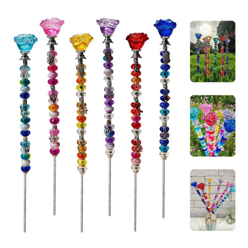 ZSlactp 140Pcs DIY Fairy Wand Beaded Garden Stakes Kit Fairy Wands Kit for Different Festivals Fairy Garden Accessories Outdoor Fairy Garden Stakes Decorative (Rose)