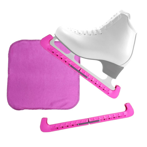 Kiarela Ice Skate Guards and Towel Gift Set – Skate Blade Guards and Towel - Fits Kids' and Adults' Skates - Double Springs - Assembly Required - (Power Pink)