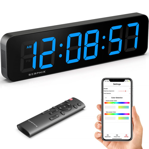 SERPHIX 15.2" Large Digital Wall Clock with App & Remote Control, Customizable RGB Colors, 10 Alarms, Stopwatch, Countdown, Timer Clock for Home Gym Living Room Office Garage Decor