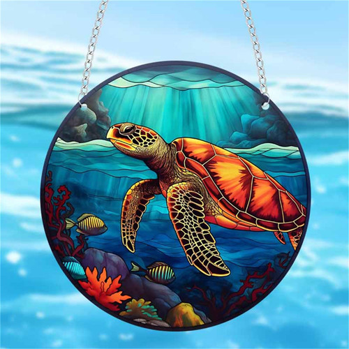 WOHAHA Sea Turtle Acrylic Window Hanging Sea Turtle Stained Suncatchers for Window Acrylic Panels Bedroom Garden Kitchen Wall Decoration Gifts for Women Mom Grandma Teacher