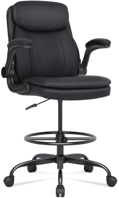 Misolant Drafting Chair, Tall Office Chair for Standing Desk, High Leather Executive Office Chair with Adjustable Height and Flip-up Armrest for Counter Height Desk