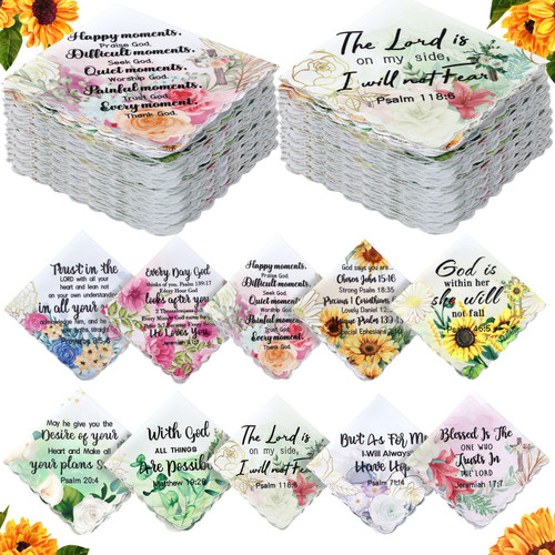 SmoothNovelty 30 Pcs Mother's Day Gift Bible Verse Handkerchiefs Floral Christian Prayer Handkerchiefs Gifts for Mom Women Christian (Classic)